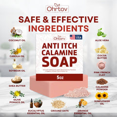 Ohrtov calamine soap ingredients arranged showing natural, beneficial components