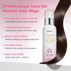 Oivolii mist spraying onto hair demonstrating even distribution and lightweight coverage
