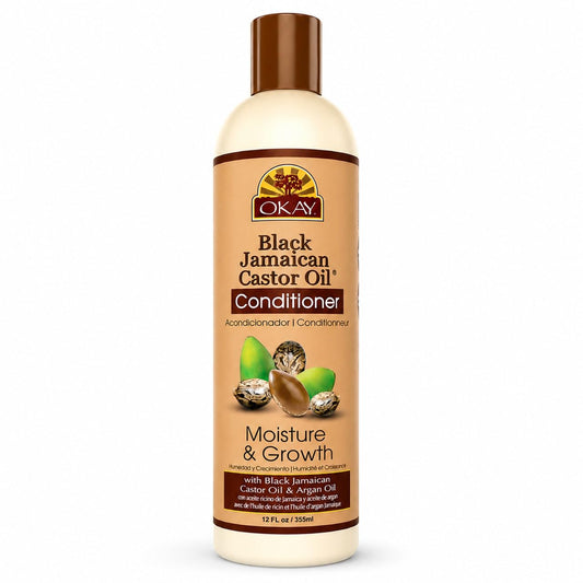 OKAY conditioner front packaging showing bottle and brand for clear product ID and benefit