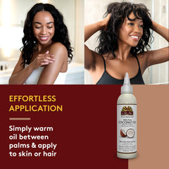 OKAY coconut oil applied to hair ends for conditioning and added shine