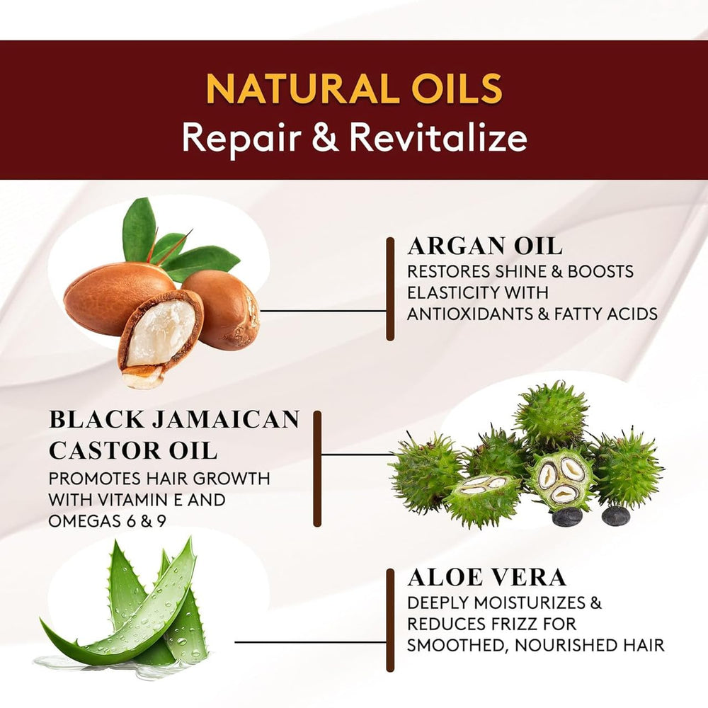 OKAY label close-up highlighting Black Jamaican Castor Oil and clean ingredients
