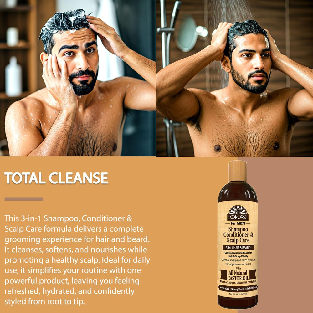 OKAY being applied to a beard demonstrating softening benefit