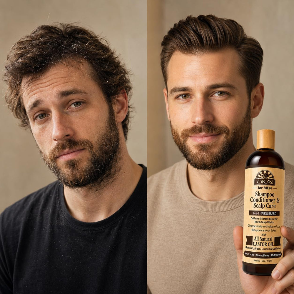 OKAY hair before and after comparison showing improved manageability
