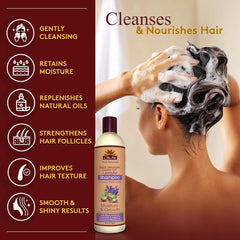 OKAY shampoo lather on hands demonstrating rich foam and cleansing action