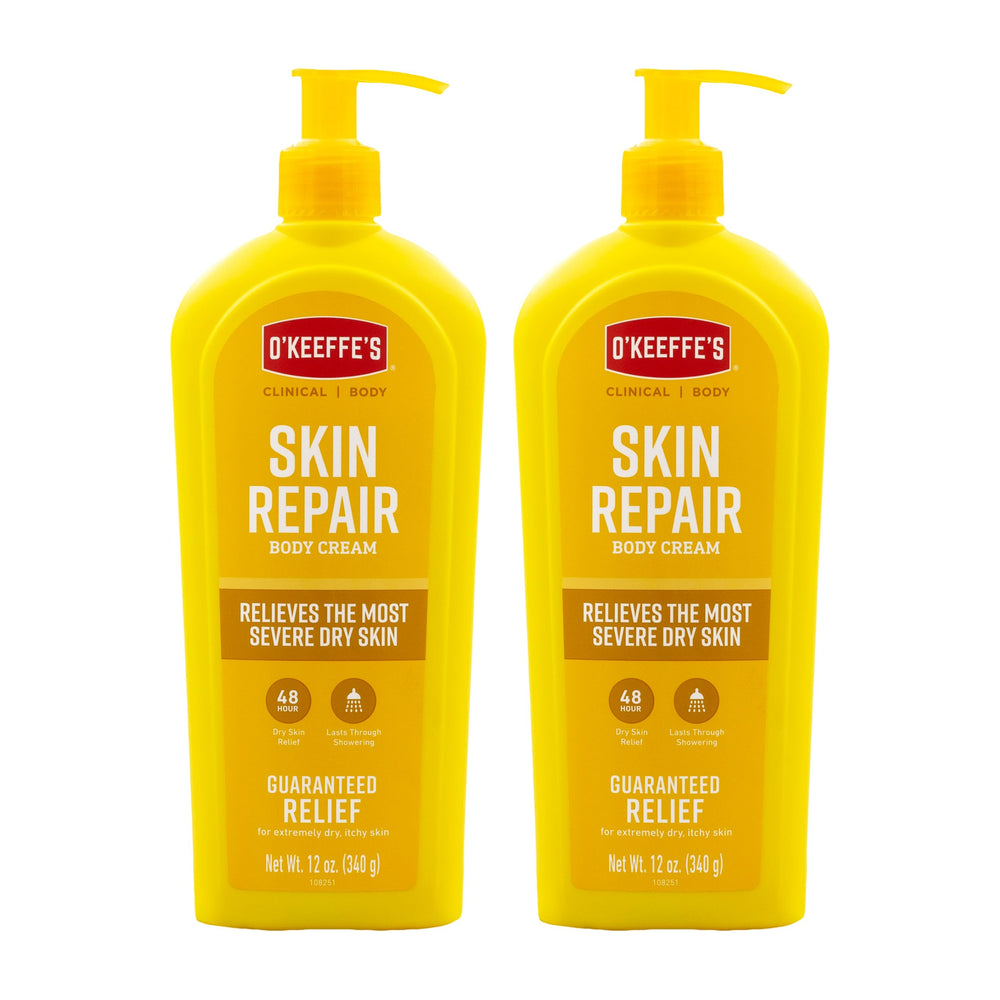 O'Keeffe's front packaging showing 12 oz bottle and clear branding benefit: recognizable reliable moisturizer