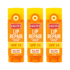 O'Keeffe's three-pack front packaging showing product benefits and size