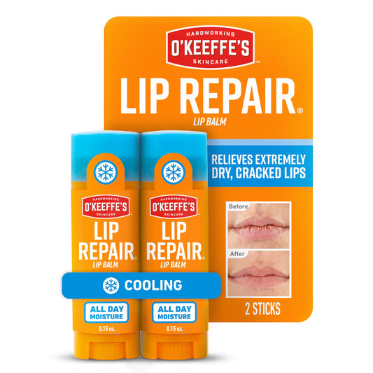 O'Keeffe's front view of cooling relief stick packaging showing brand and benefits
