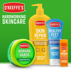 Person applying O'Keeffe's lotion to forearm showing skin hydration benefit: visibly moisturized skin