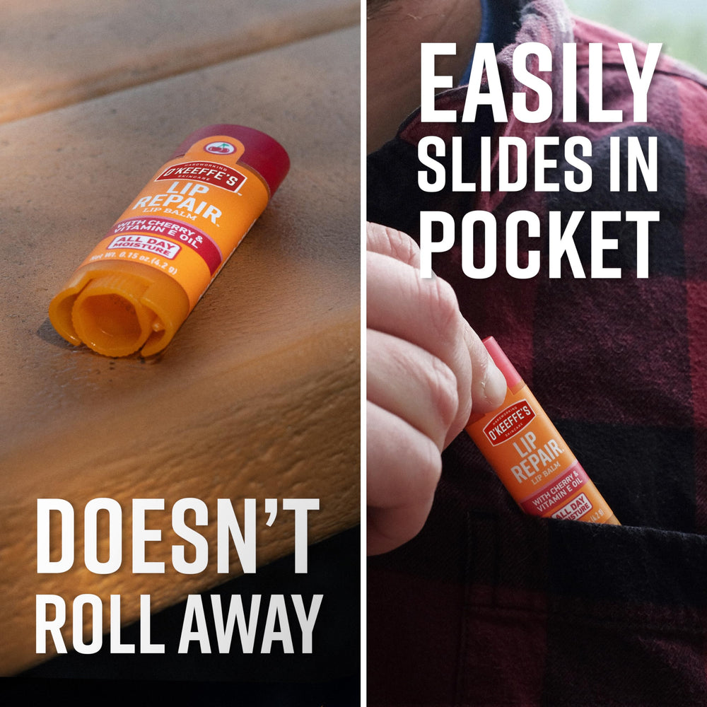 O'Keeffe's stick next to coin showing compact size and travel convenience benefit