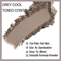 Okerker close-up taupe grey powder pan showing silky texture benefit