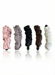 OKKRMGZ front view of five satin banana clips, neat organization and style