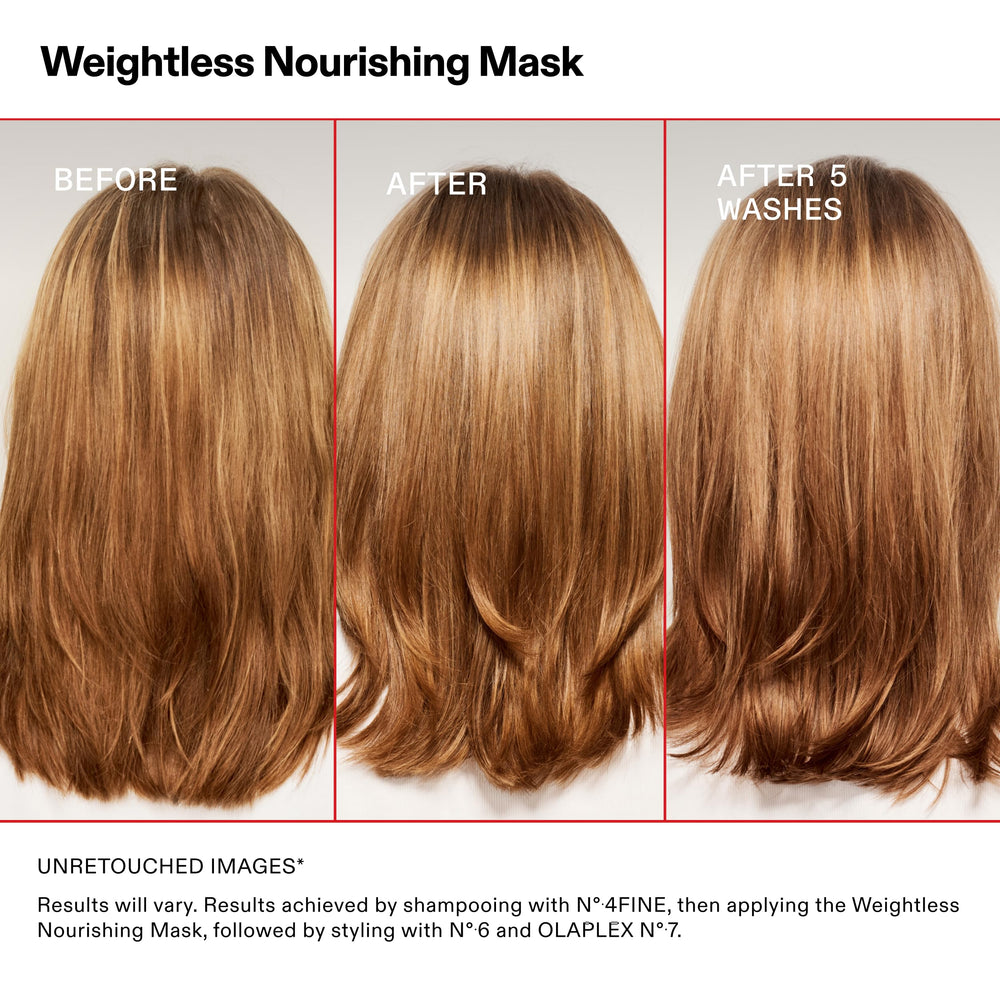 Applying Olaplex mask to mid-lengths and ends to seal cuticles and add bounce