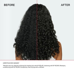 Olaplex N°.3PLUS before and after hair comparison showing reduced frizz