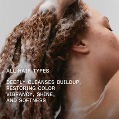 Olaplex ingredient label close-up showing clarifying system and benefits for removing buildup