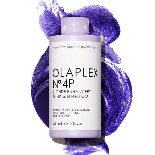Olaplex Nº.4P front bottle shows purple shampoo for brighter blond