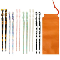 Olawyrae front view of 12-piece tortoise shell hair sticks shows variety and style