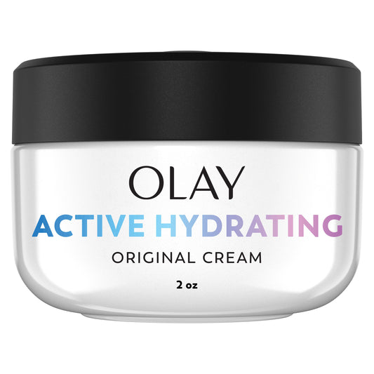 Olay front packaging showing jar and brand, clear hydration benefits