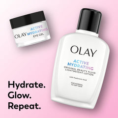 Olay applying lotion to cheek showing fast absorption and hydrated appearance