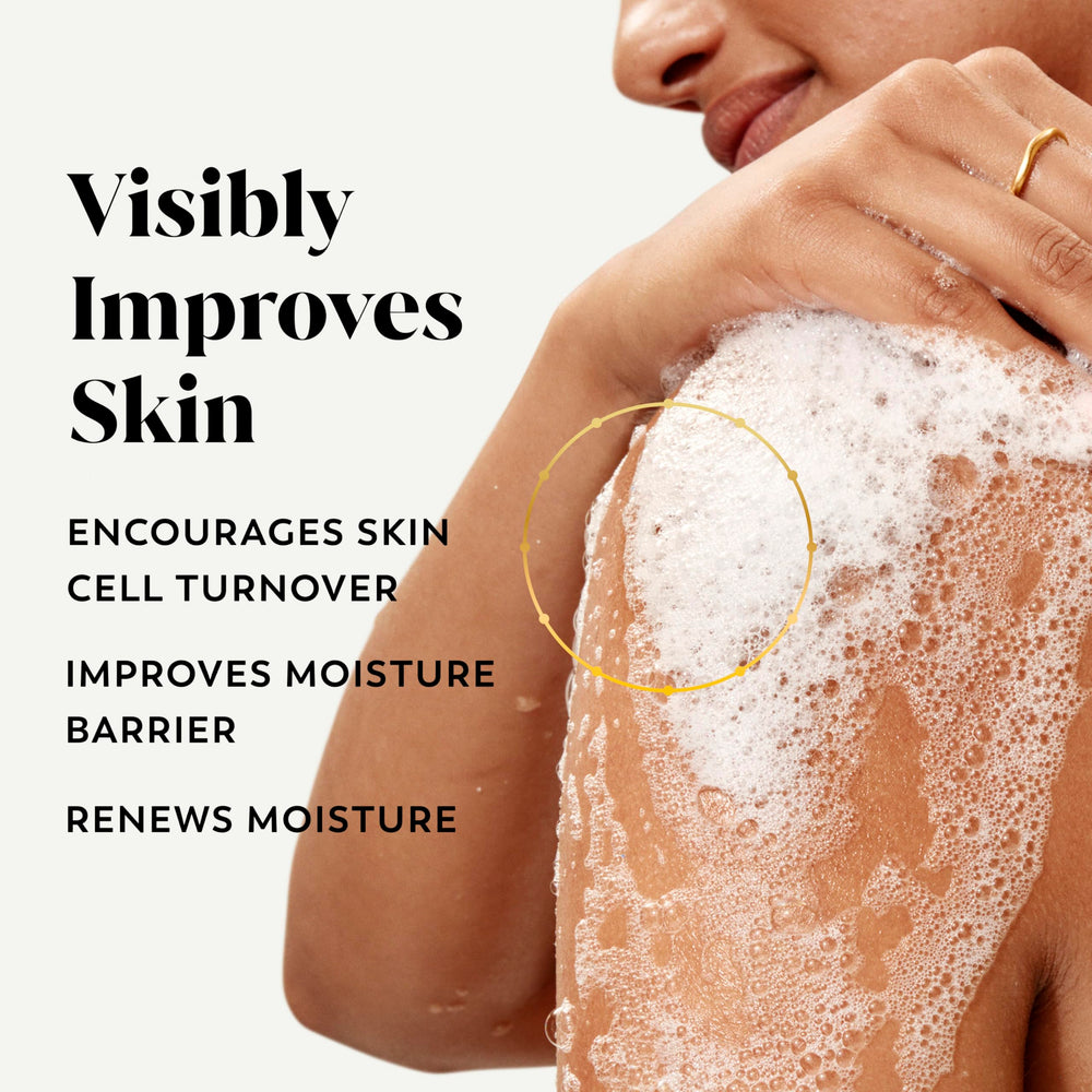 Olay texture close-up revealing exfoliating mineral granules and nourishing moisture