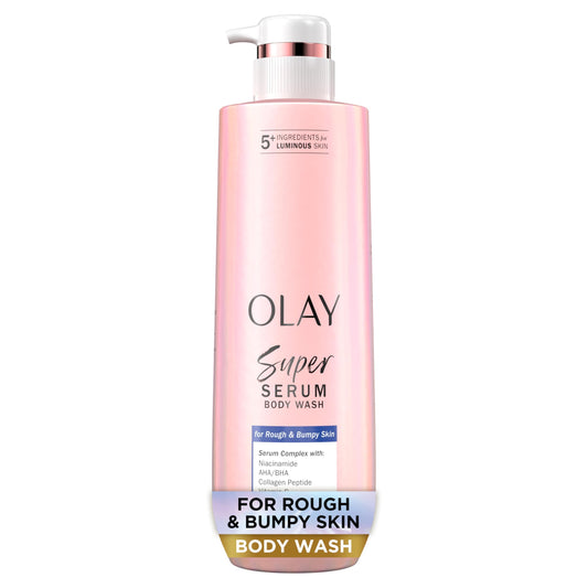 Olay bottle front view showing clean packaging and product benefit