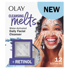 Olay front packaging showing cleansing melts and benefits