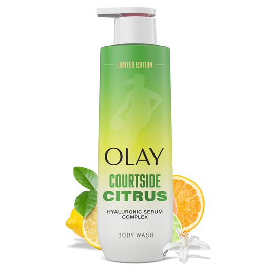 Olay Court Queen front packaging showing bottle and branding for hydration