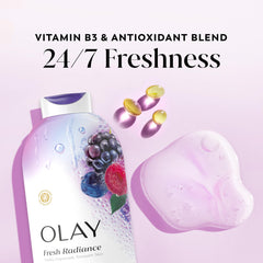 Olay 22 fl oz bottle beside hand for size comparison and value
