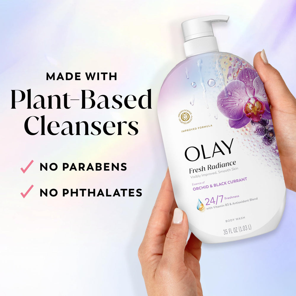 35 fl oz Olay bottle beside common items to show Olay size