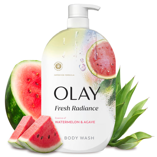 Olay Fresh Radiance front bottle showing size and label, brightens routine