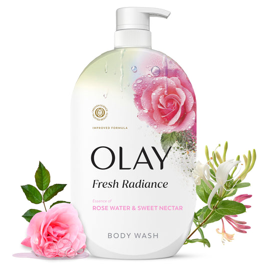 Olay bottle front view showing product and size benefit