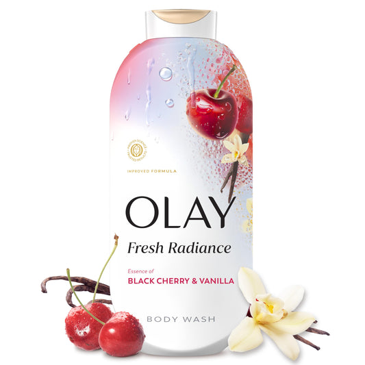 Olay front packaging showing bottle and radiant benefits
