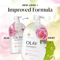 Olay body wash with Olay lotion showing complementary hydration benefit
