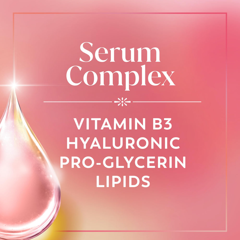 Olay label ingredients list highlighting serum complex benefits