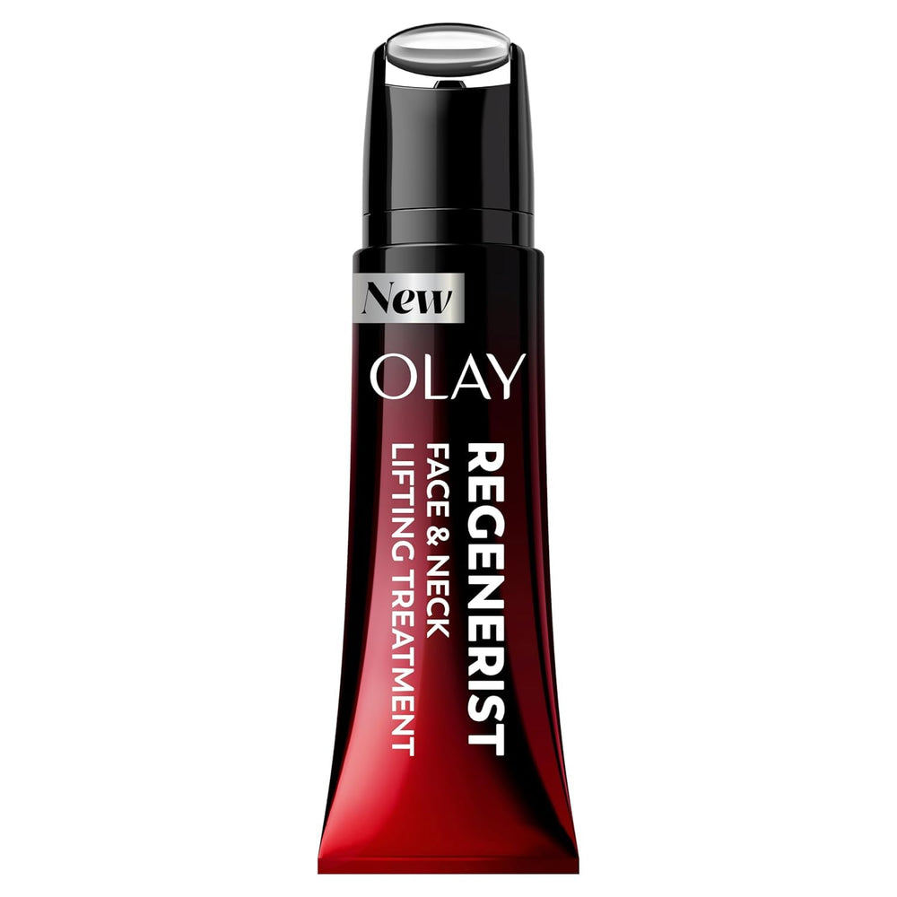 Olay neck and face roller front packaging showing product benefits and size