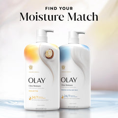 Olay bottle with lotion pairing showing enhanced hydration regimen benefit
