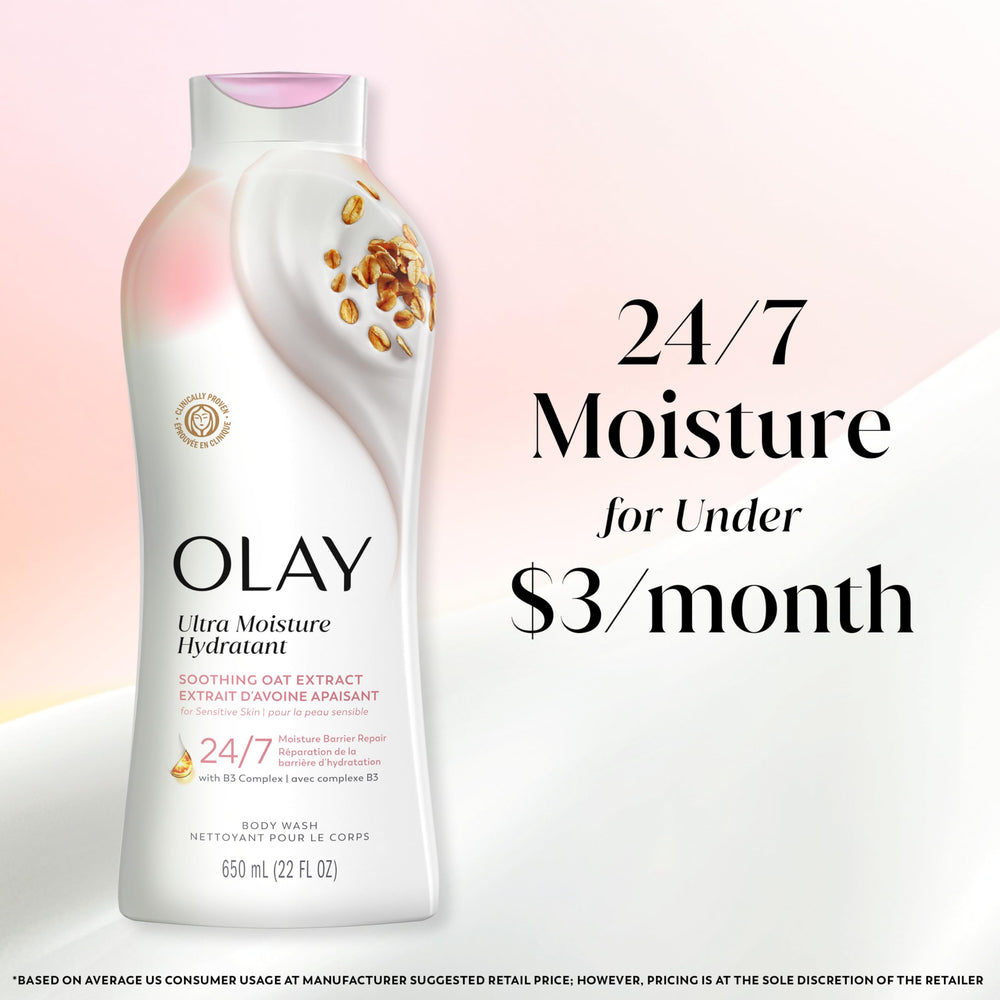 Olay bottle on bath shelf in lifestyle scene for everyday skincare routine
