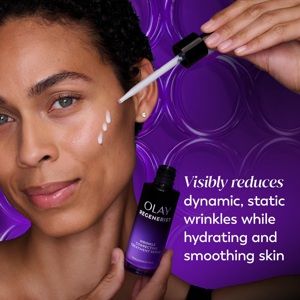 Olay pump dispensing serum droplet for controlled application benefit