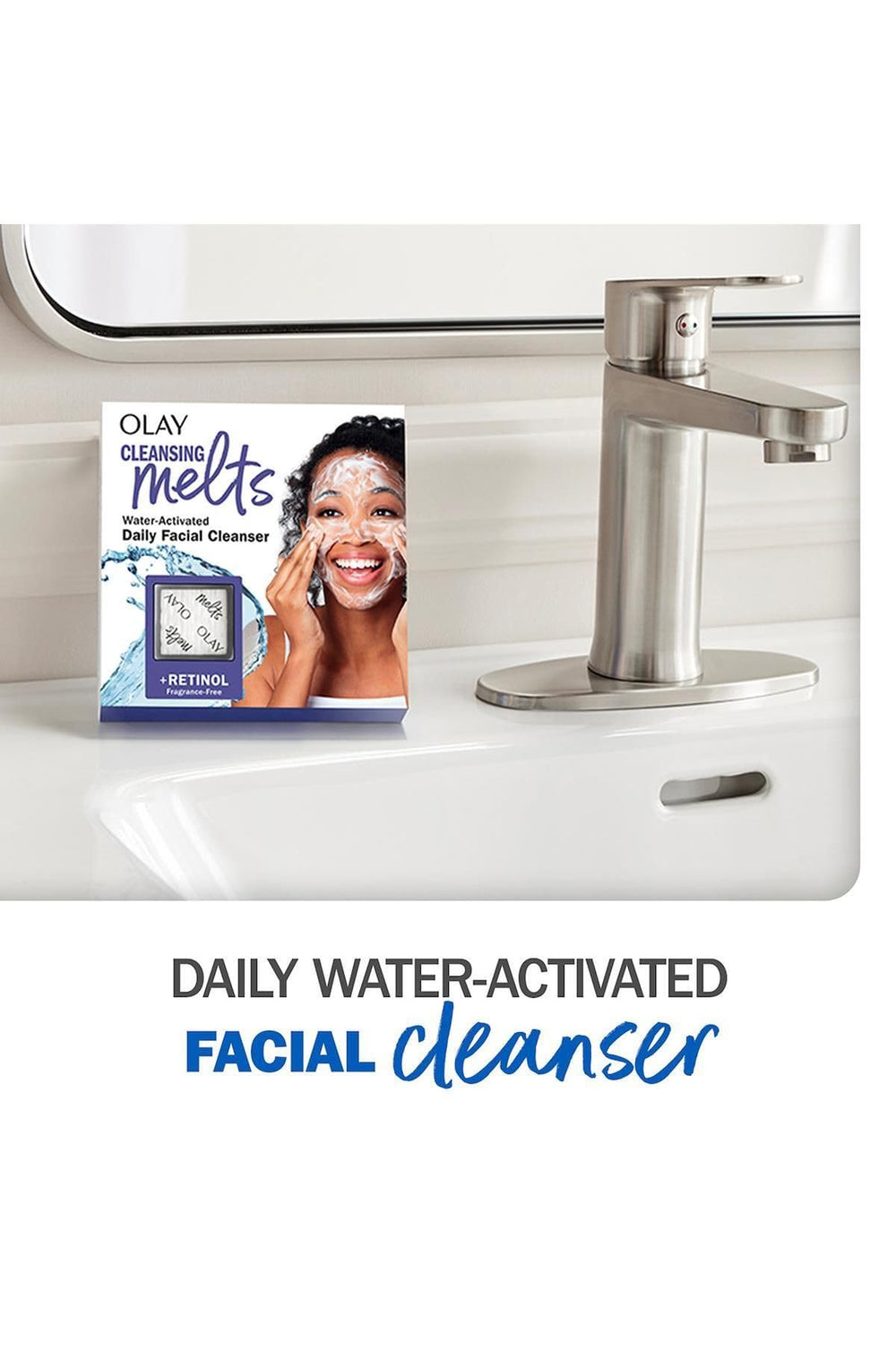 Olay pad close-up texture emphasizing creamy melt and gentle cleansing benefit