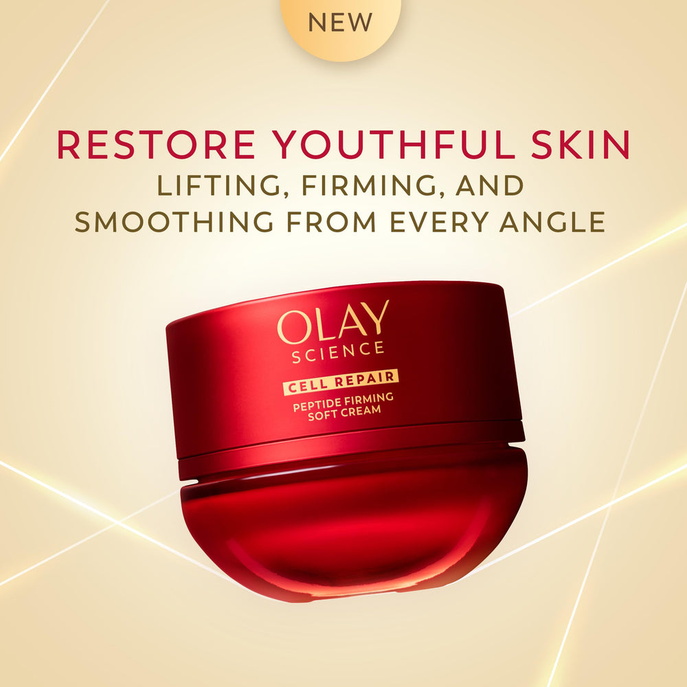 Olay Science dispensing cream on fingertip demonstrating easy, controlled application