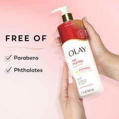 Olay bottle held in hand showing true 17 fl oz scale