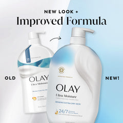 Olay bottle next to lotion illustrating a complete hydration routine