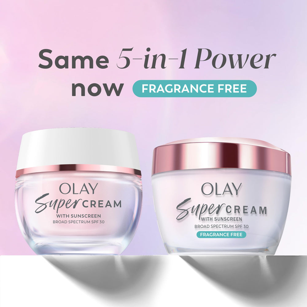 Olay Super Cream on bathroom counter illustrating daily routine ease