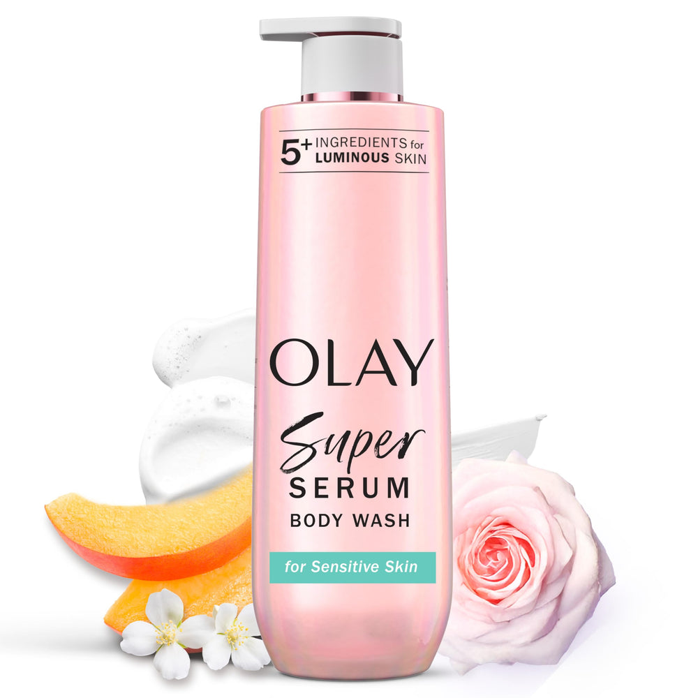 Olay front bottle showing branding and product for hydrated skin
