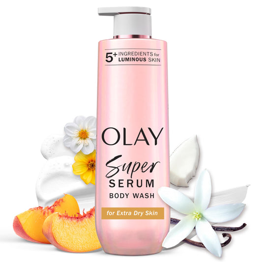 Olay bottle front packaging showing clean design and 20 fl oz size benefits
