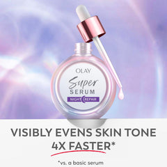 Olay Super Serum box and bottle flatlay emphasizing fragrance-free formula