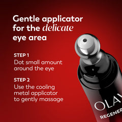 Olay under eye roller application demonstration smoothing puffiness with gentle massage