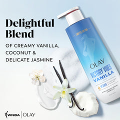 close-up of Olay body wash texture showing creamy serum consistency and moisture