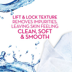 Hand holding Olay wipe removing eye makeup demonstrating gentle, fragrance-free cleaning