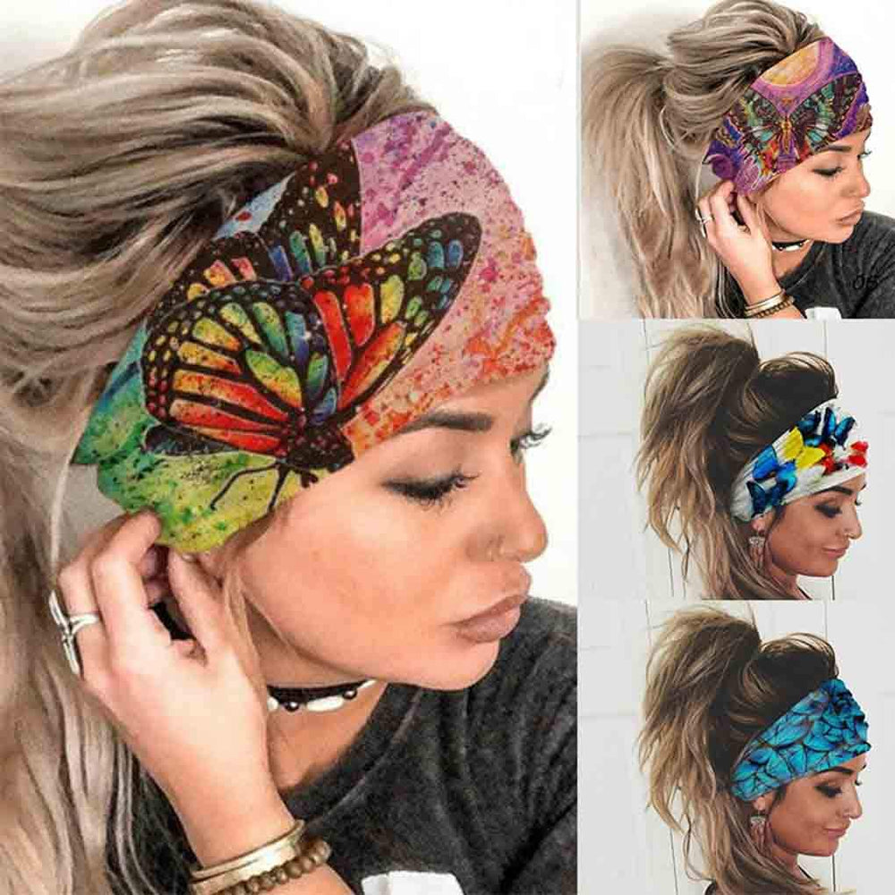 Olbye front view of four boho headbands showing patterns and colors, versatile accessory