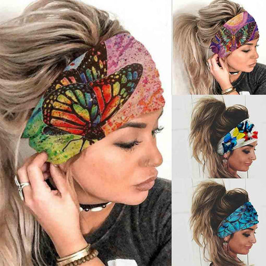 Olbye front view of four boho headbands showing patterns and colors, versatile accessory